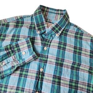 J. Crew Factory Men's SMALL Summer Plaid Shirt Blue Plaid 100% Cotton